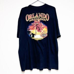 Vintage 2000 Harley Davidson Flaming Orlando Florida Black Tee Shirt Mens 2X